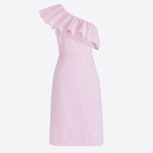 One-Shoulder Ruffle Dress in Seersucker (Size 14, Like New)